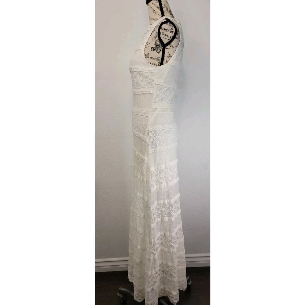 Manito USA Slip Maxi Dress Sz XS/S Ivory Lace Mesh Semi Sheer Whimsycal - Picture 7 of 8